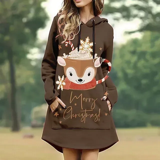 Reindeer letter Masquerade Hoodie Pullover Women's Christmas Christmas Carnival Masquerade Adults' Christmas New Year Eve Polyester Top