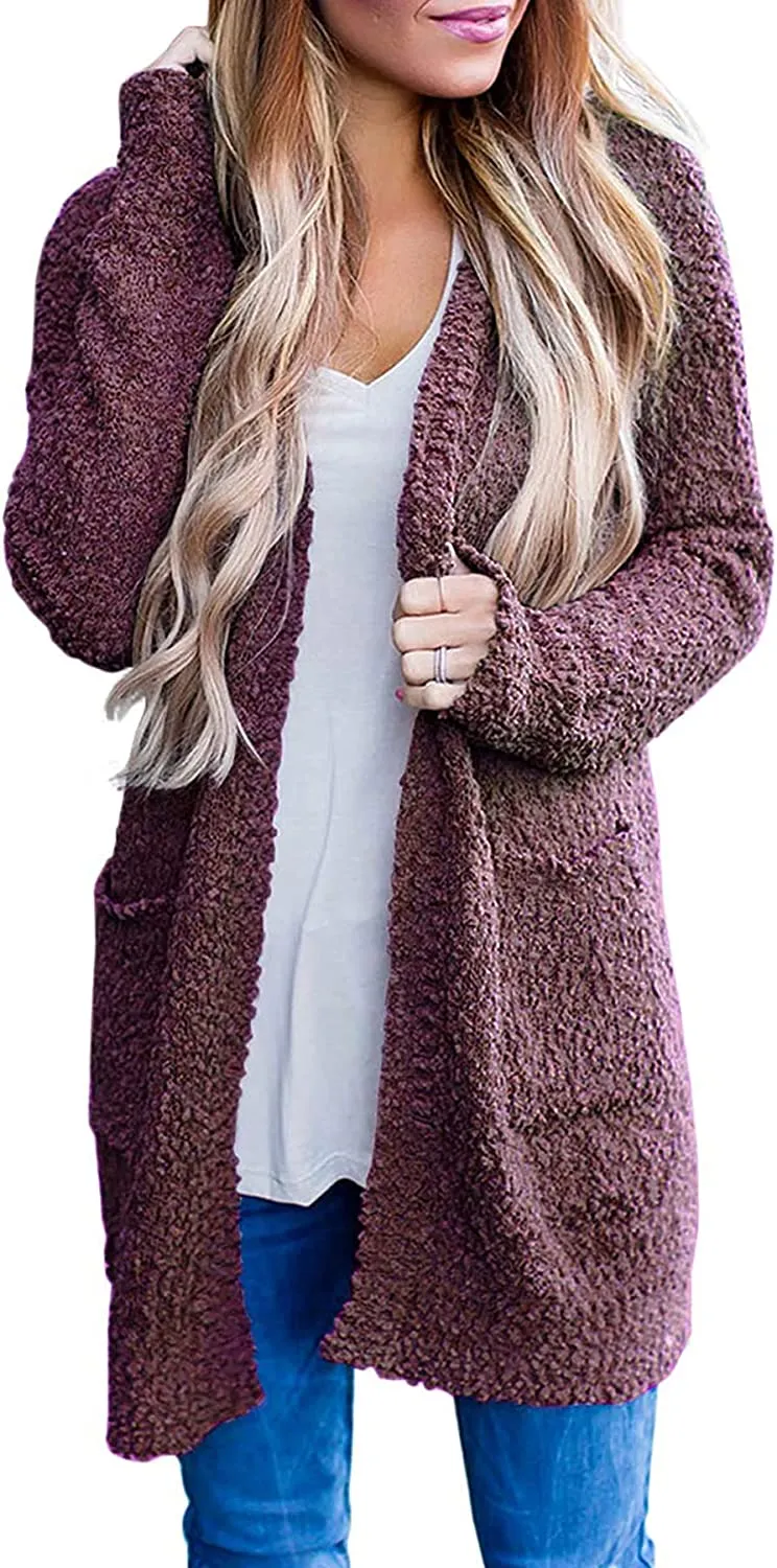 Women's Long Sleeve Soft Chunky Knit Sweater Open Front Cardigans Outwear Coat