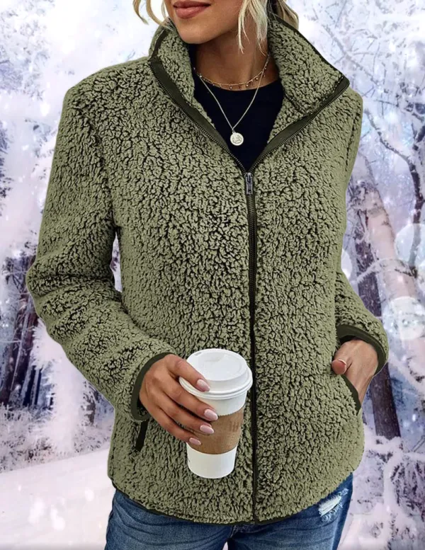 Solid Stand Collar Fleece Coat