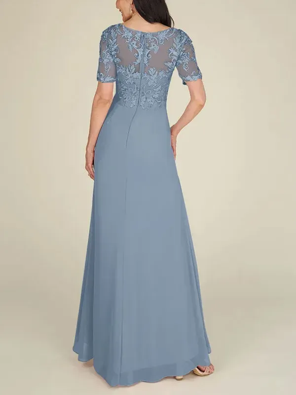 Floor-to-ceiling chiffon lace back zip bridal mom dress