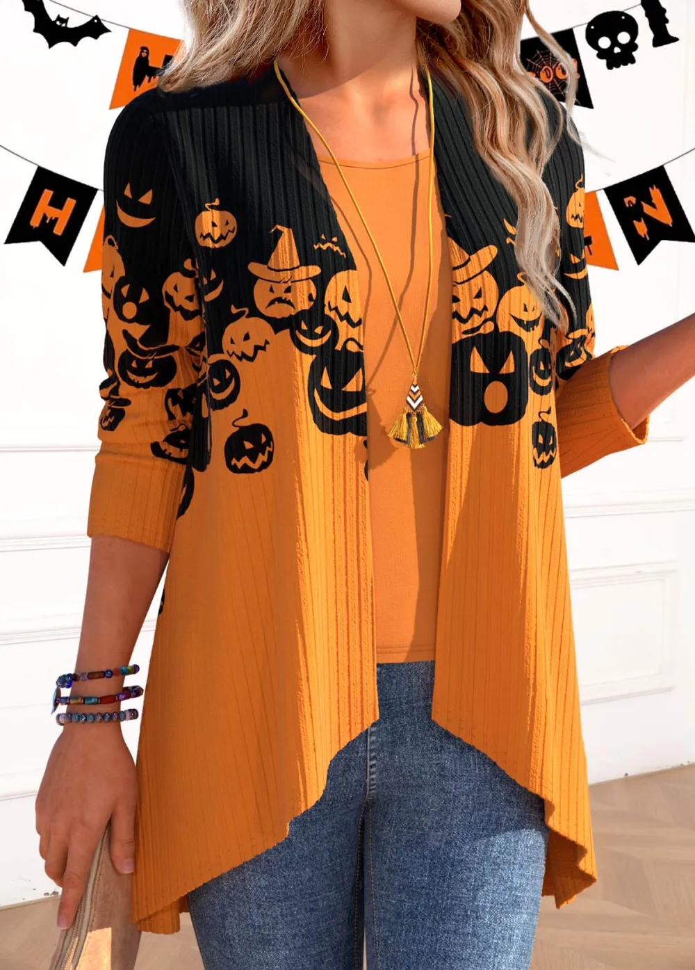 Terracotta Long Sleeve Halloween Light Cardigan