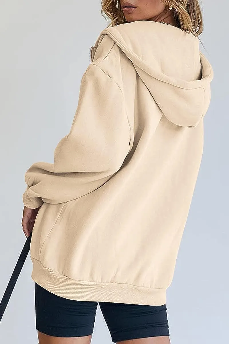 Women's Cute Hoodies Teen Girl Fall Jacket Oversized Sweatshirts Casual Drawstring Zip Up Y2K Hoodie with Pocket