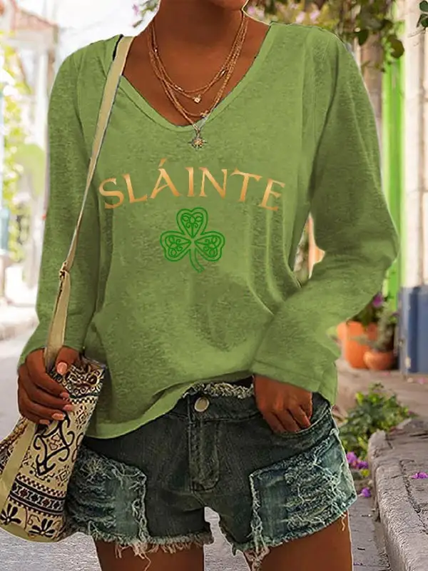 Women's Slainte St. Patrick's Day Print V-Neck Top