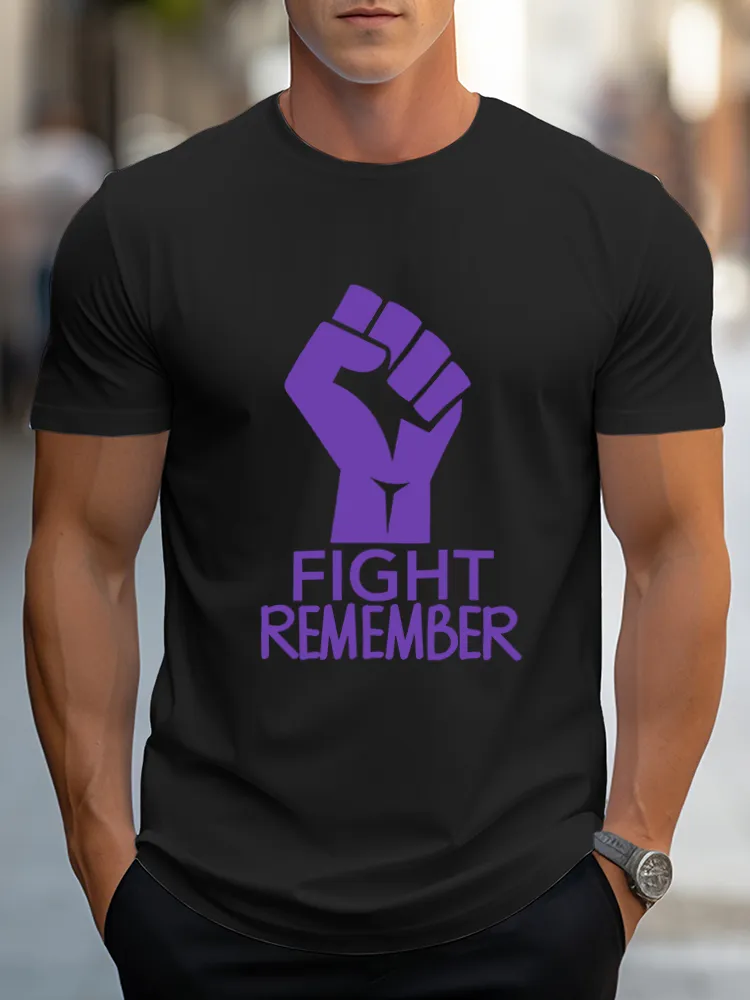 Men'S Round-Neck Short-Sleeved T-Shirt Fight Remember Prints