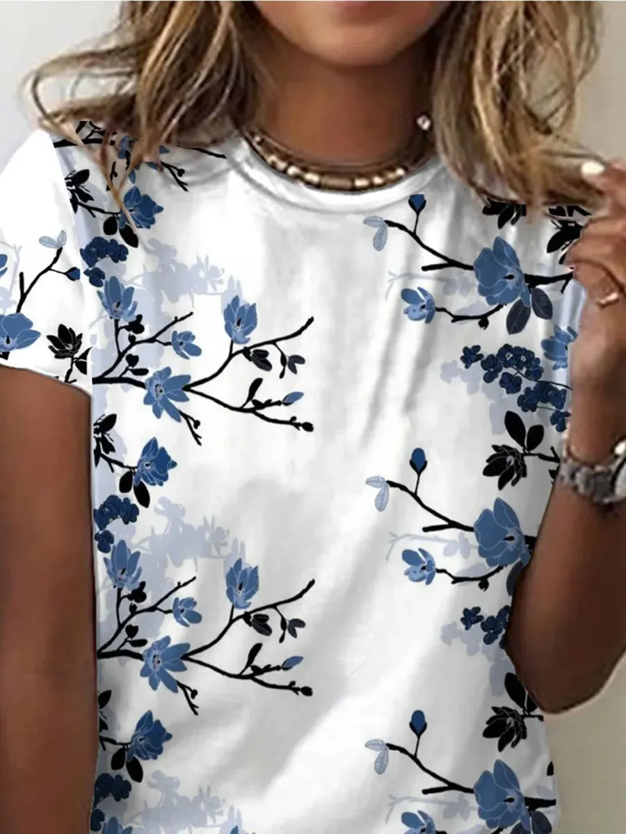 Casual Floral Print Short-Sleeved T-Shirt