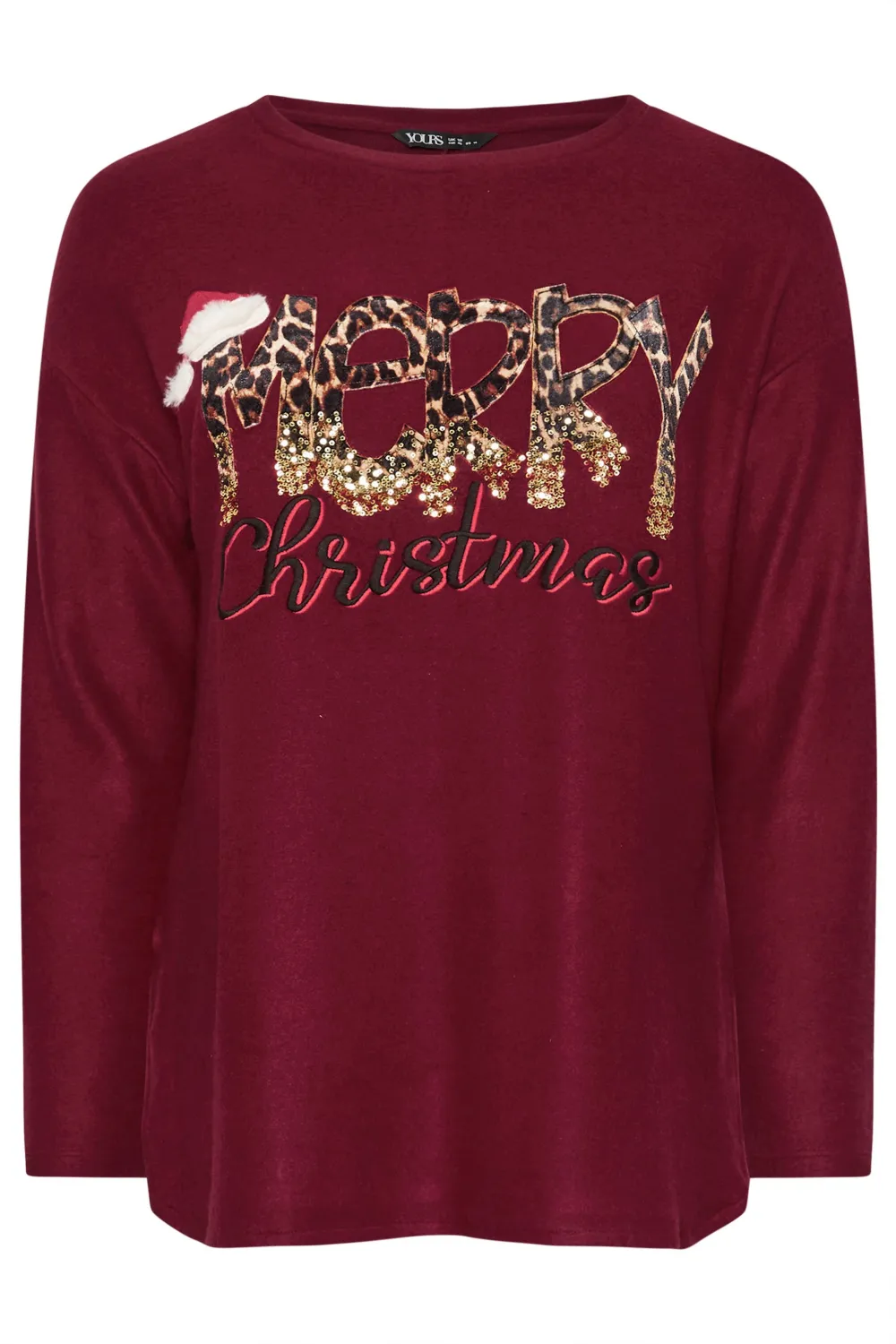 YOURS Curve Burgundy Red 'Merry Christmas' Sequin Embellished Sweatshirt