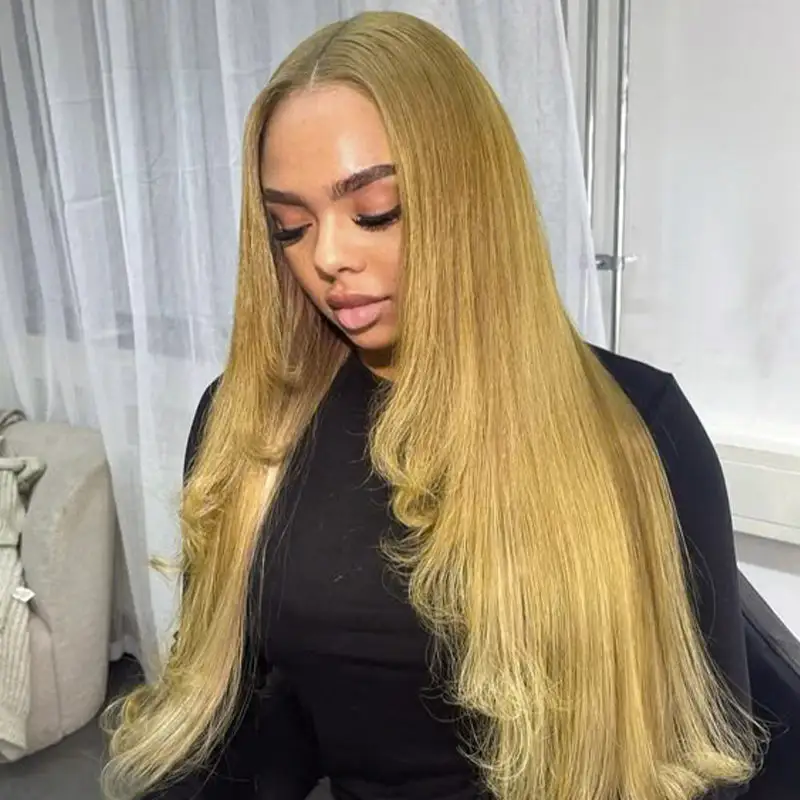 #27 Honey Blonde Body Wave Pre-pluckd Transparent Lace Human Wig With Baby Hair