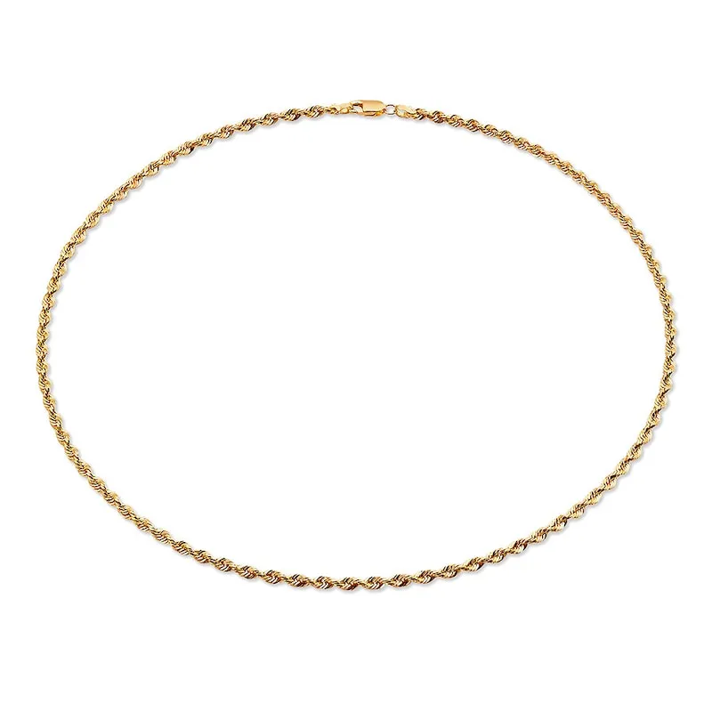 Solid Rope Chain Necklace 14K Yellow Gold 24