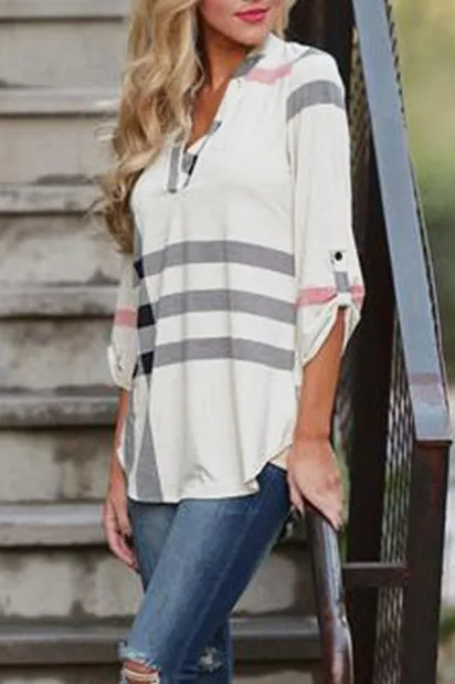 Fashion Plaid Printed V-Neck Cropped Shirt