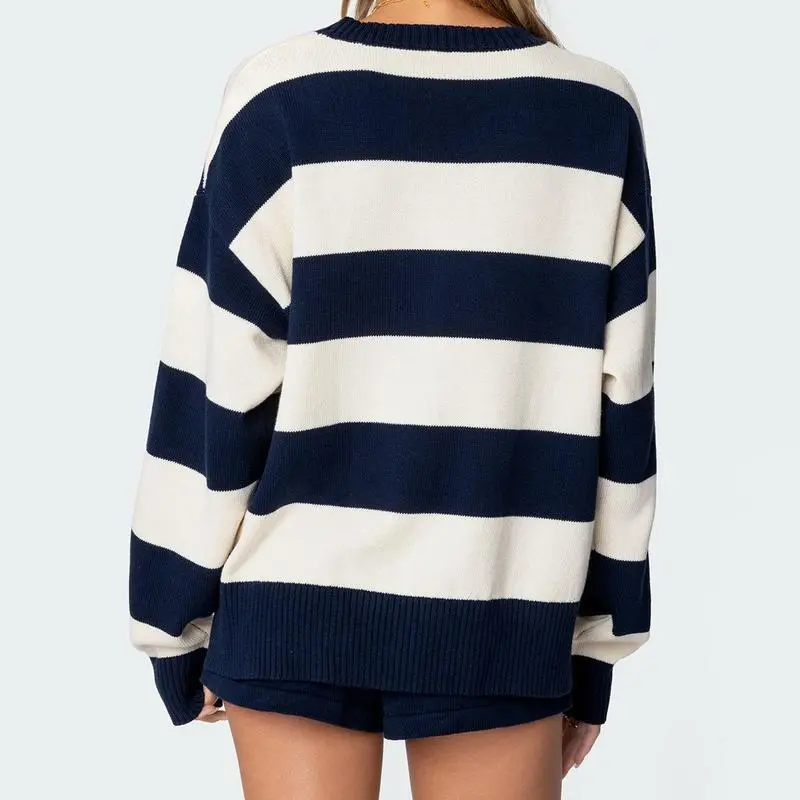Women Striped Knit Sweater Set 2 Piece Outfit