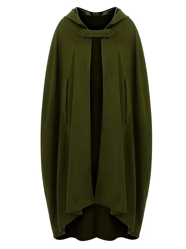 Women's Winter Coat Cloak / Halloween Xmas Capes Long Layered Coat Warm Windproof Overcoat Fall Single Breasted Hooded Coat Green Black Blue Gray Christmas Crewneck S M L XL / Winter