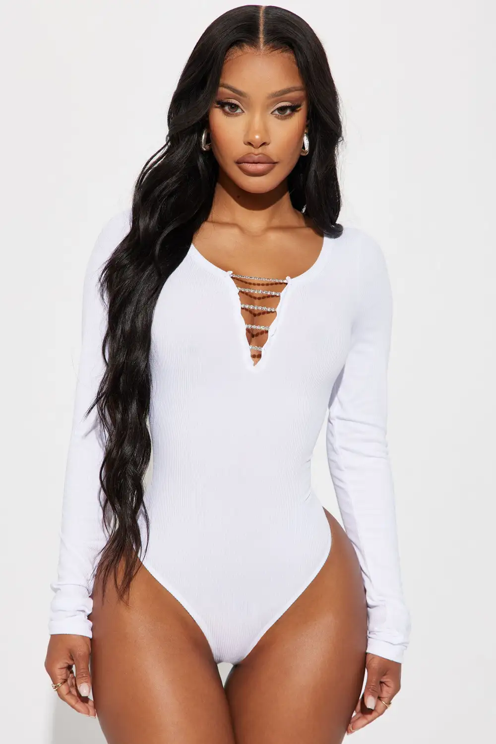 Tiff Rhinestone Bodysuit - White
