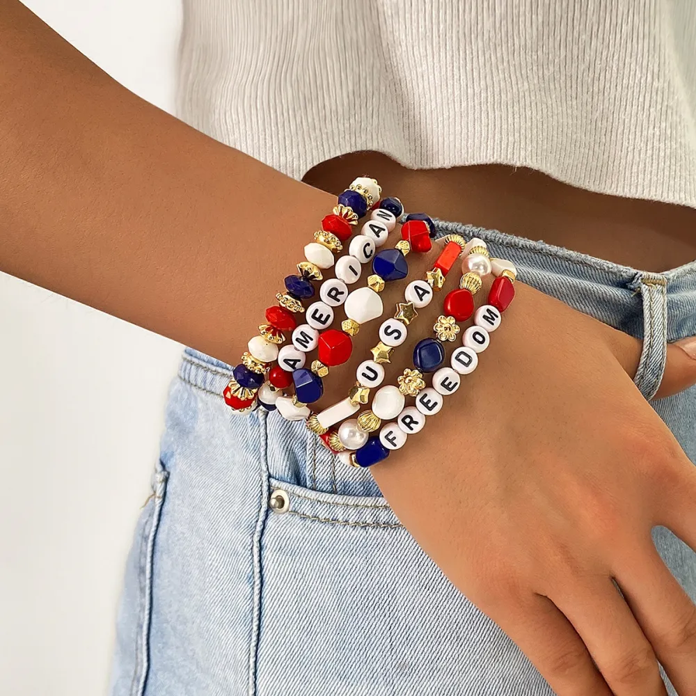 American Independence Day Flag Multi-layered Colorful Stretch Bracelet
