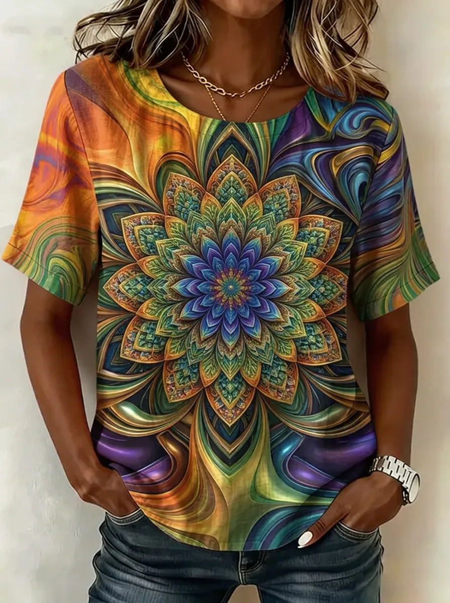 Women's Nashville Mandala Flower Printed T-shirt