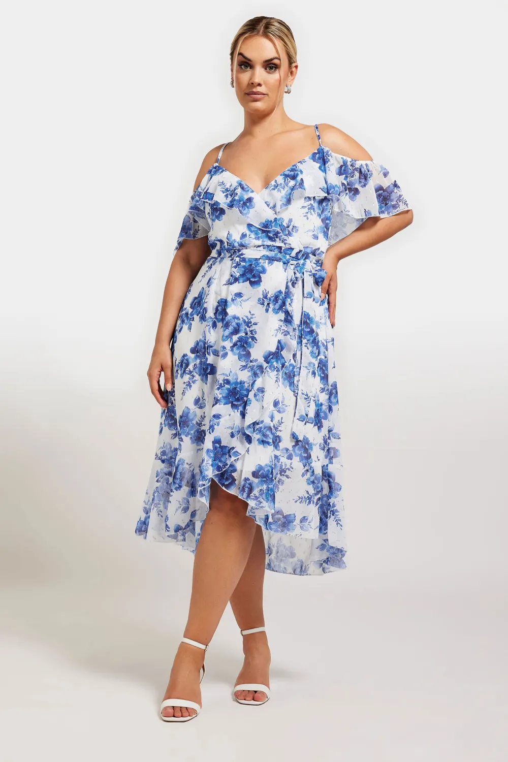 YOURS LONDON Curve White Floral Print Ruffle Hem Dress
