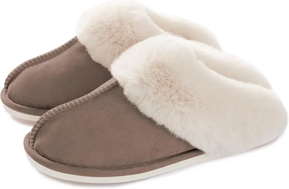 Womens Slipper with Memory Foam Fluffy Soft Warm Slip On House Slippers Anti-Skid Cozy Plush for Indoor Outdoor