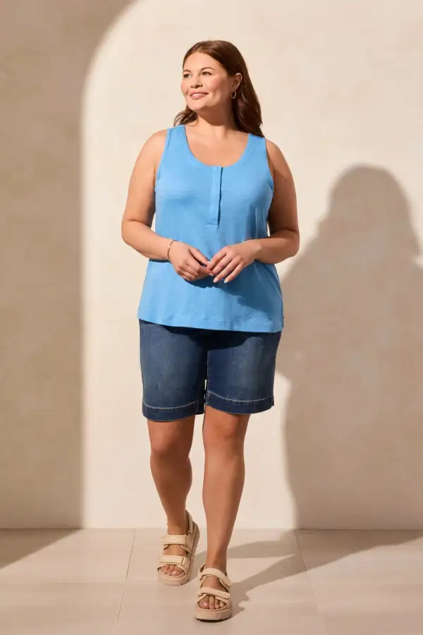 Sleeveless Scoop Neck Cotton Top-Deep Sea