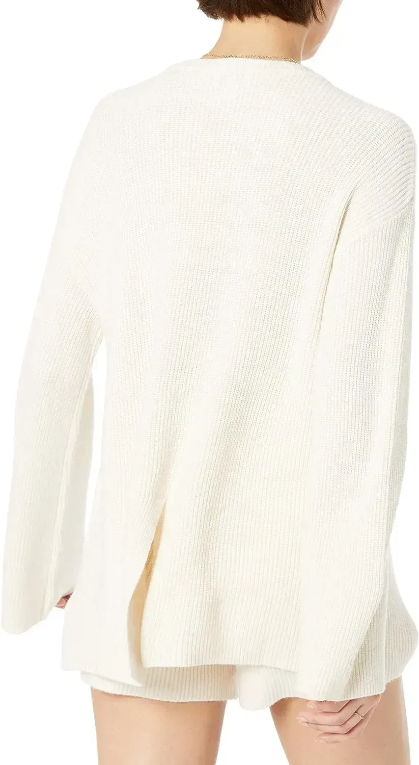 Women's Alice Crewneck Back-Slit Ribbed Pullover Sweater