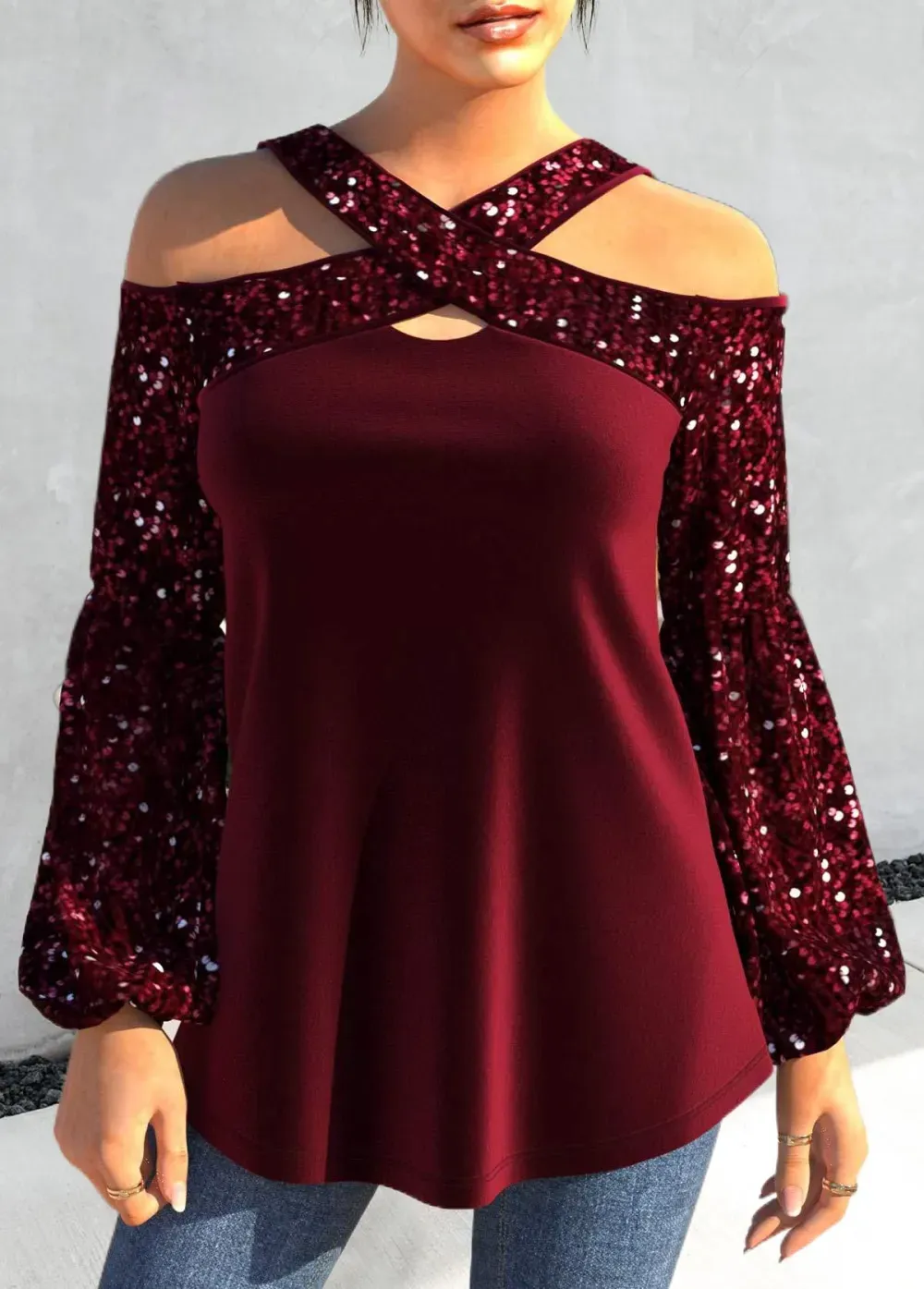 Plus Size Wine Red Long Sleeve T Shirt