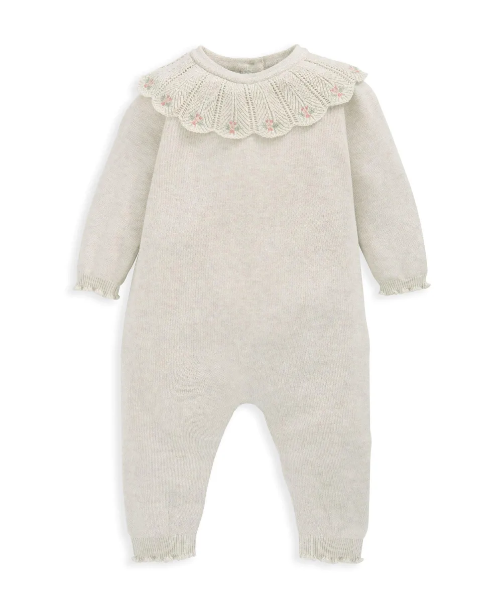 Knitted Scallop Collar Romper - Oatmeal