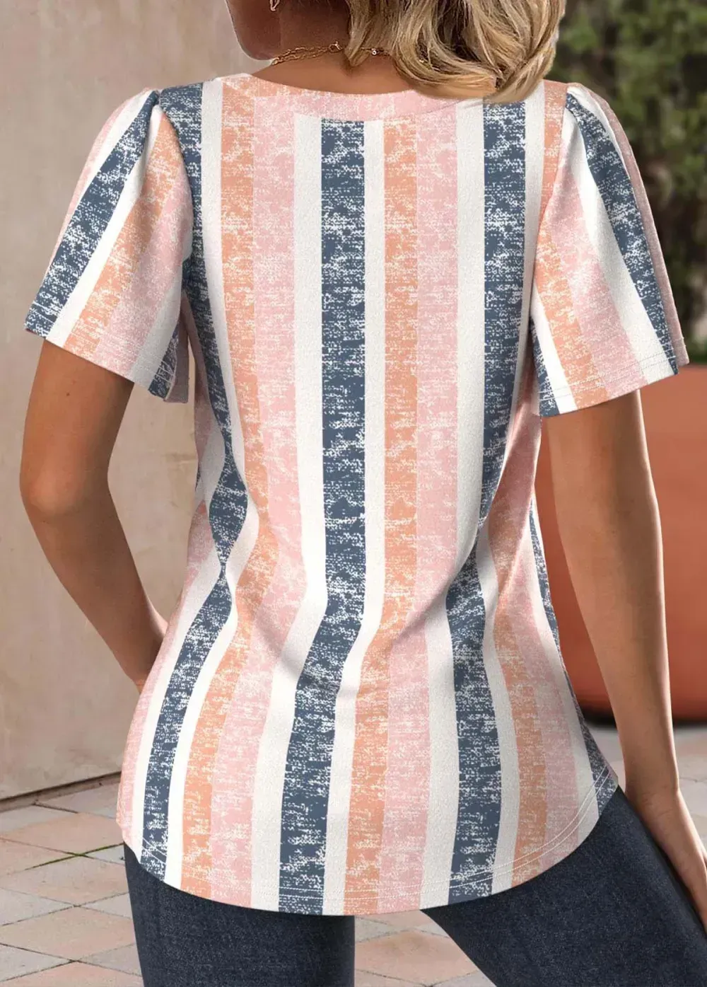 Dusty Pink Lightweight Striped Short Sleeve T Shirt