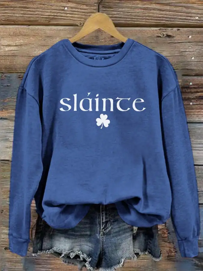 Women's Slainte St. Patrick's Day Print Crew Neck Sweatshirt