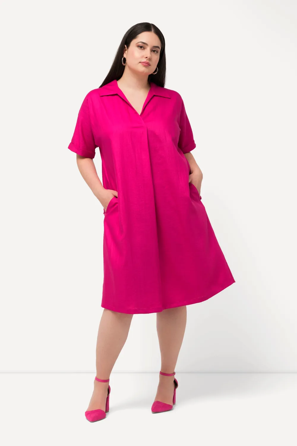 Minikleid Oversized Hemdkragen V-Ausschnitt Halbarm