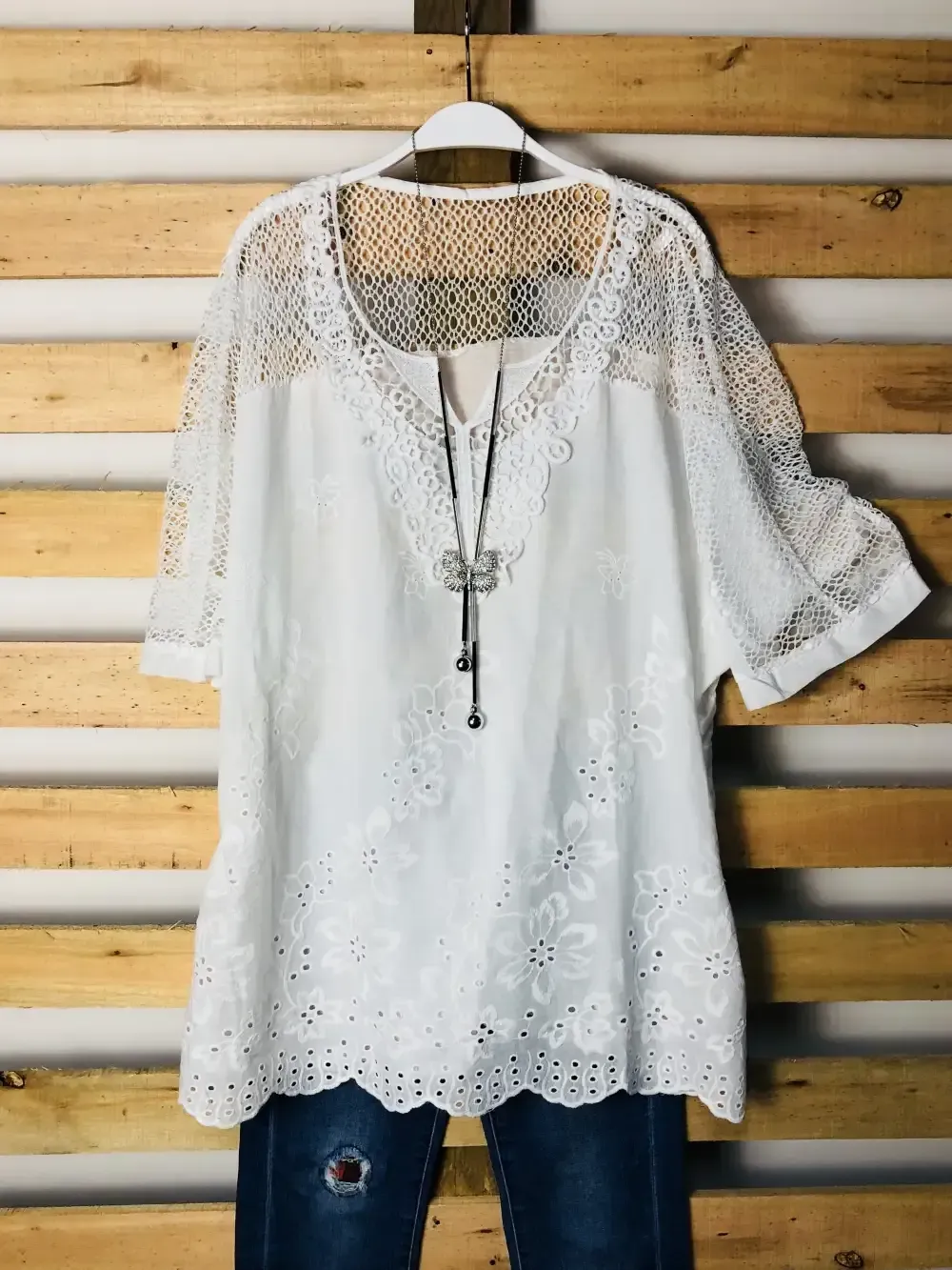Woman Fashion Openwork Lace Shirt Tops Blouse