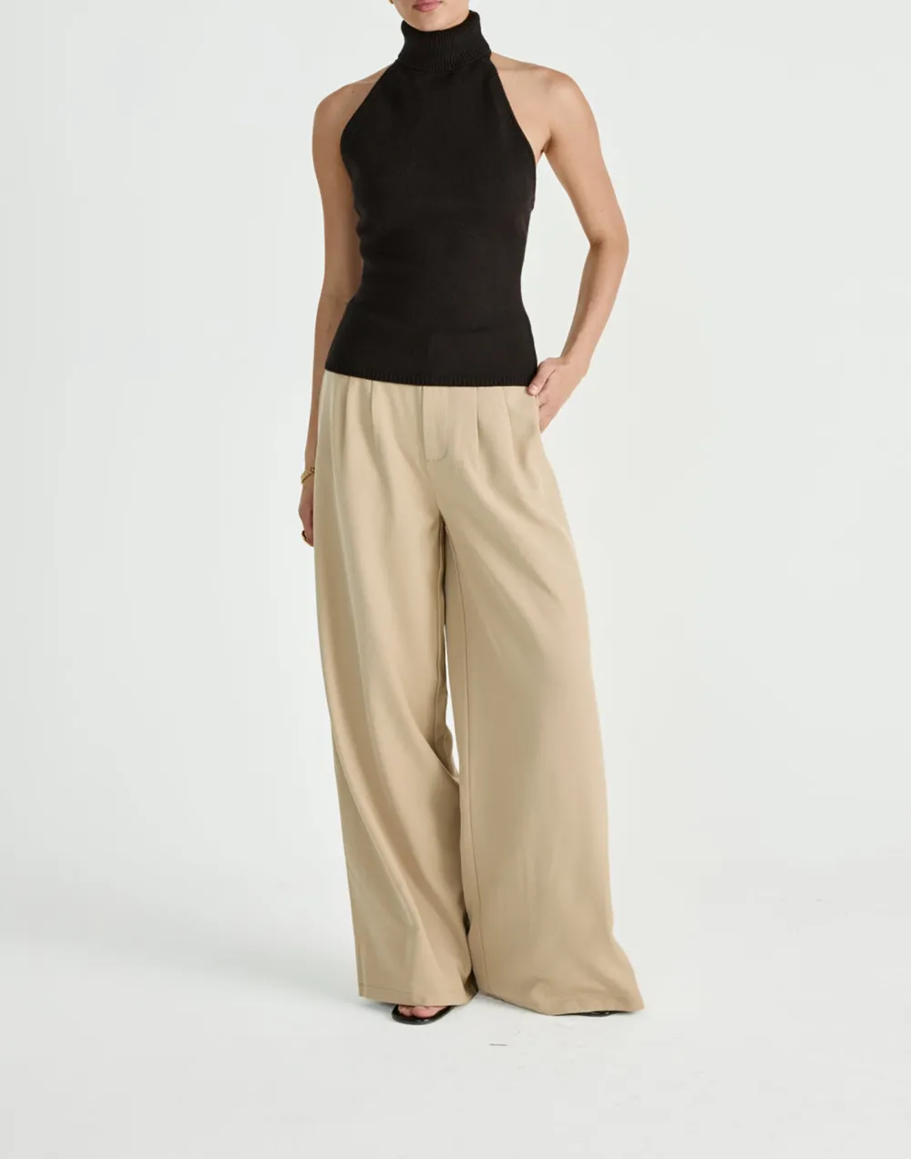 High-Waisted Wide-Leg Trousers With Pleated Details