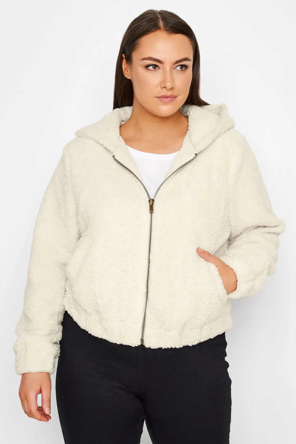 Evans Cream Fluffy Jacket