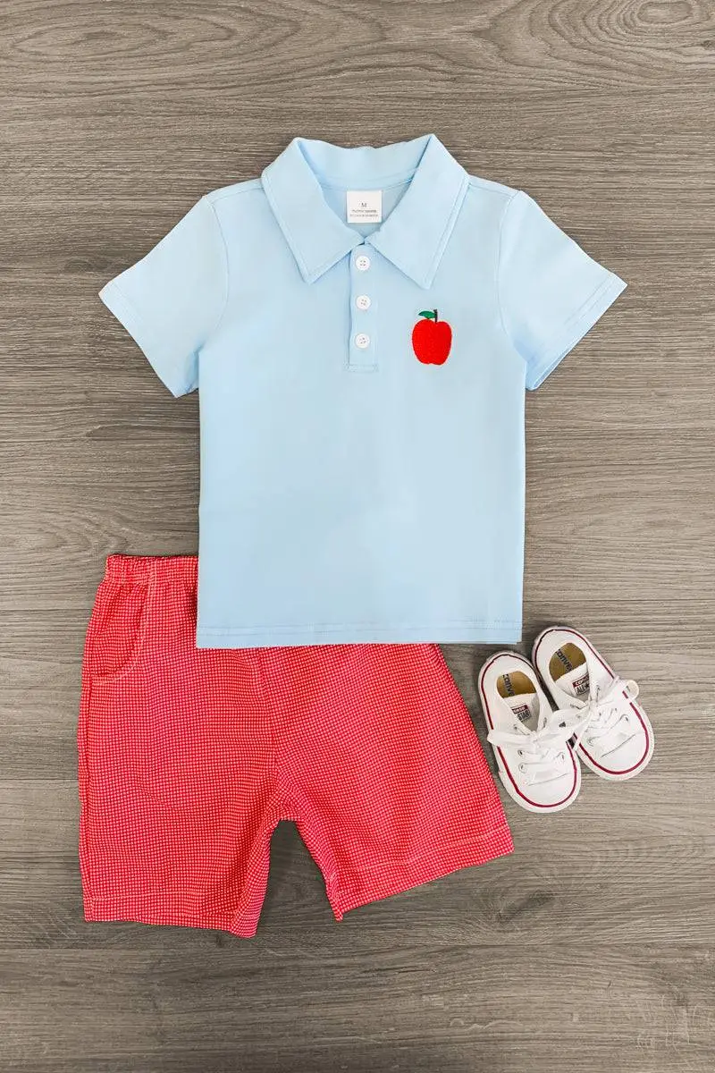 Blue & Red Apple Short Set