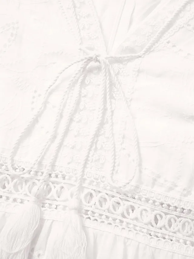 Women‘s Party Dress Casual Dress Lace Dress Mini Dress White Beige 3/4 Length Sleeve Embroidery Ruched Summer Spring Fall V Neck Fashion Wedding Summer Dress Office 2023 S M L XL 2XL 3XL