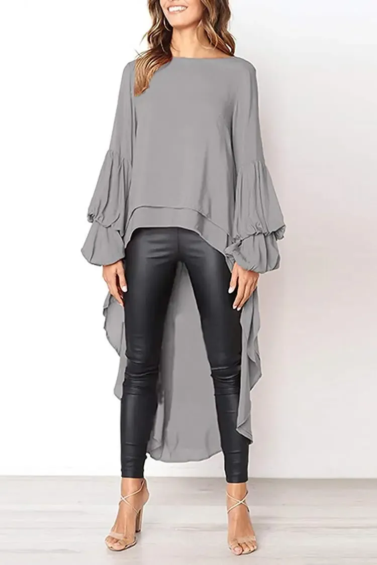 Lantern High Low Asymmetrical Irregular Hem Shirt Dress