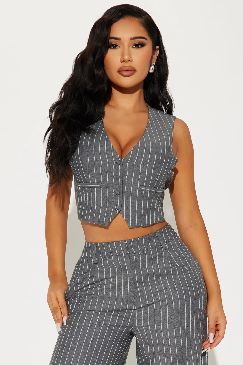 She's In Control Vest Pant Set  - Grey