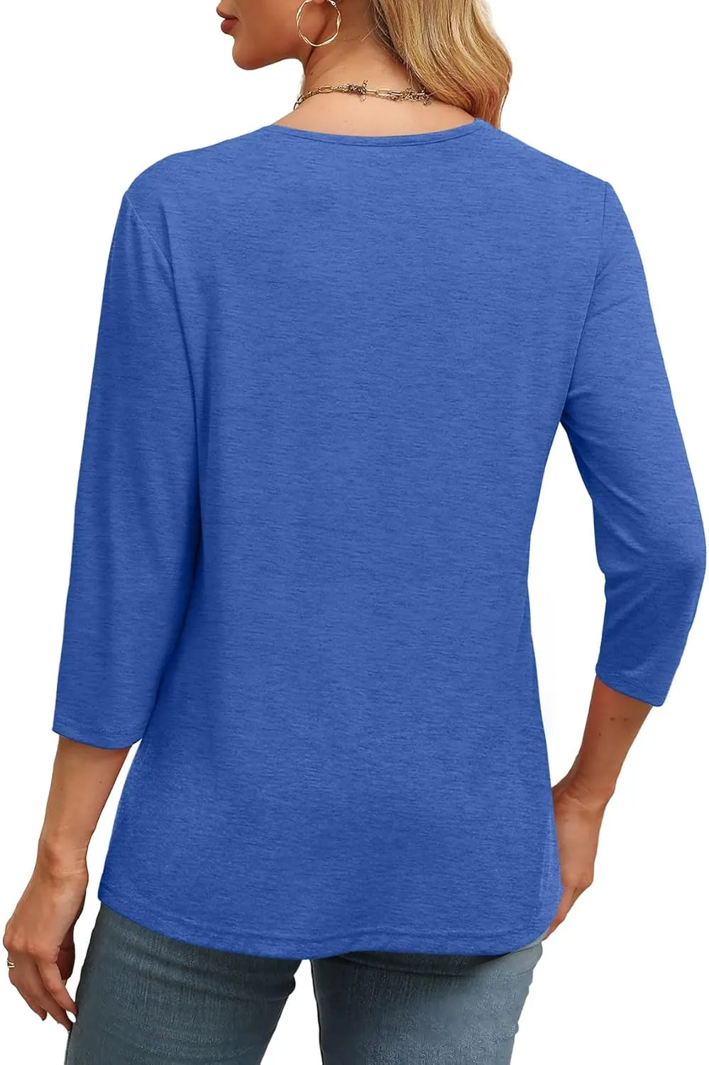 ⏰Hot Sale-Women's V Neck 3/4 Long Sleeve Tops Loose Fit Blouse