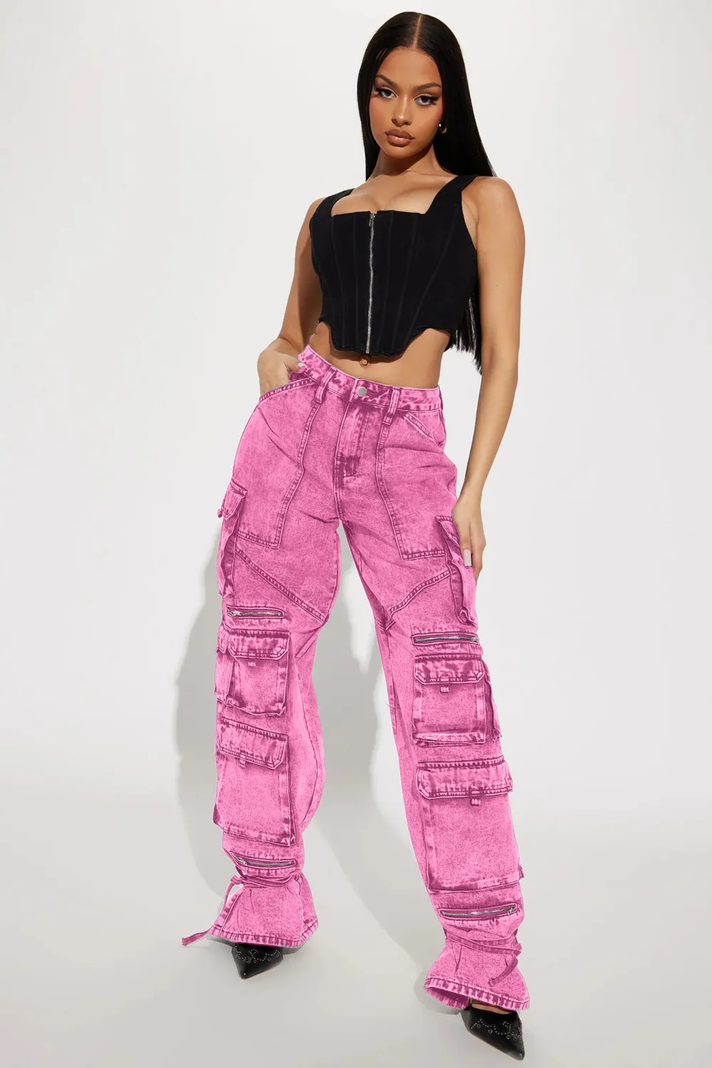 In The Mix Ankle Tie Cargo Jean - Pink