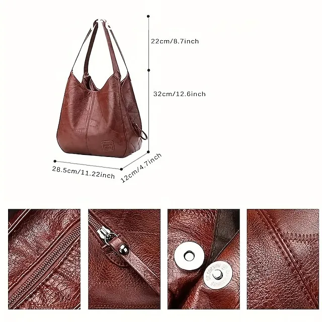 Women's Shoulder Bag Hobo Bag PU Leather Outdoor Office Shopping Large Capacity Solid Color claret Red Brown Black