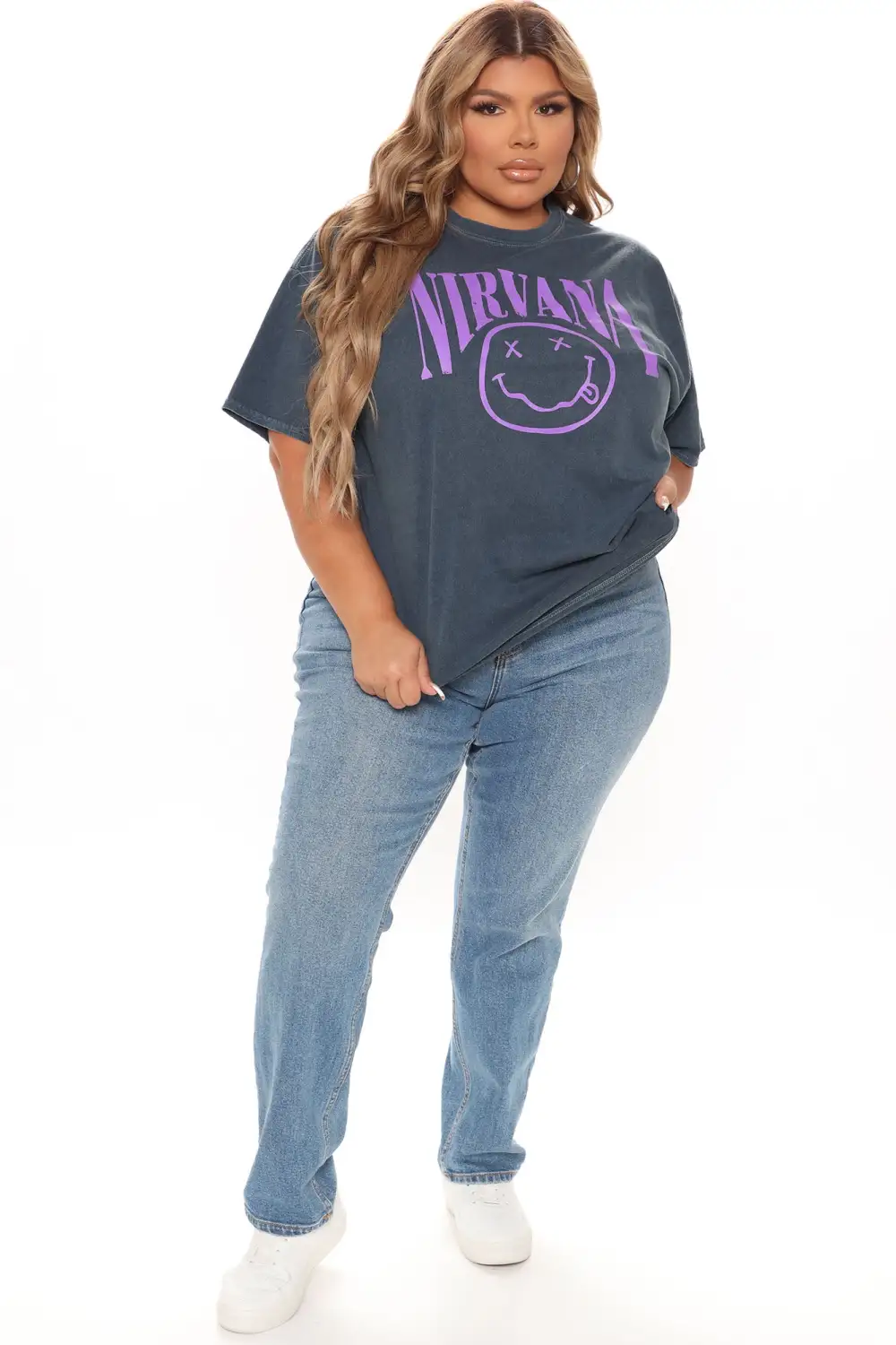 Nirvana Smile Washed Tee - Navy