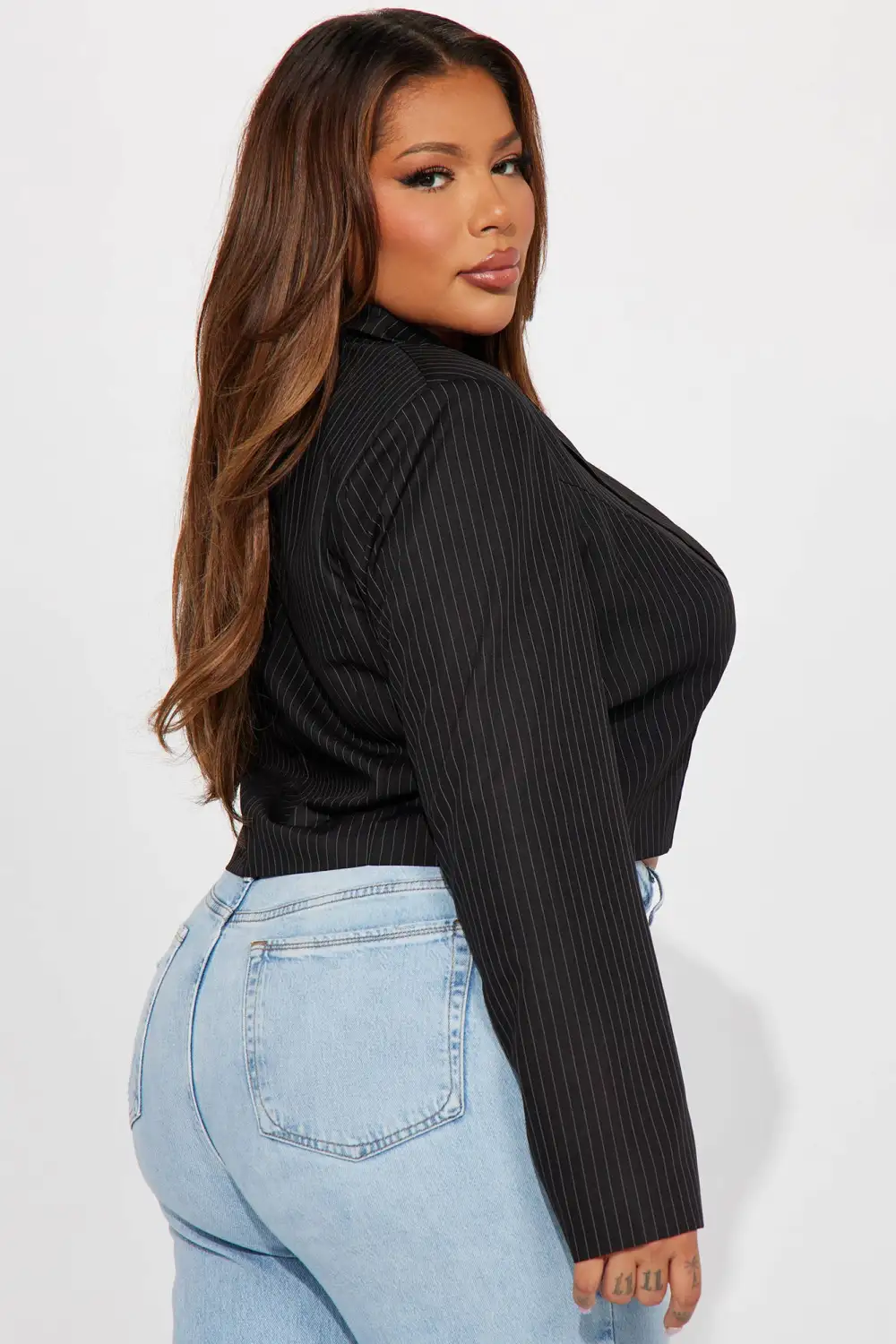 What's Your Motive Pinstripe Cropped Blazer - Black