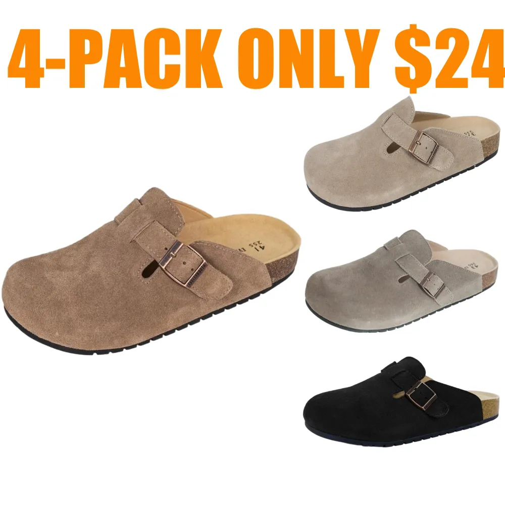 Women's and Men's Round-Toe Cork Insoles Flat Buckle Fashion Walking Shoes