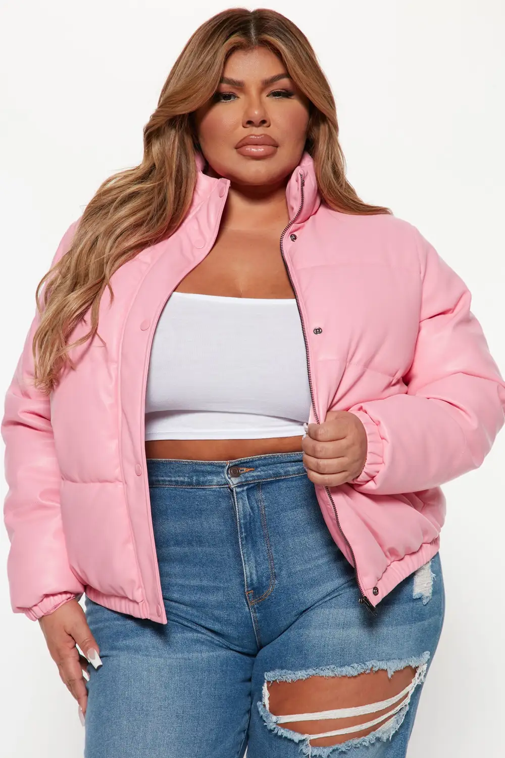 Upgrade You Faux Leather Puffer Jacket - Pink