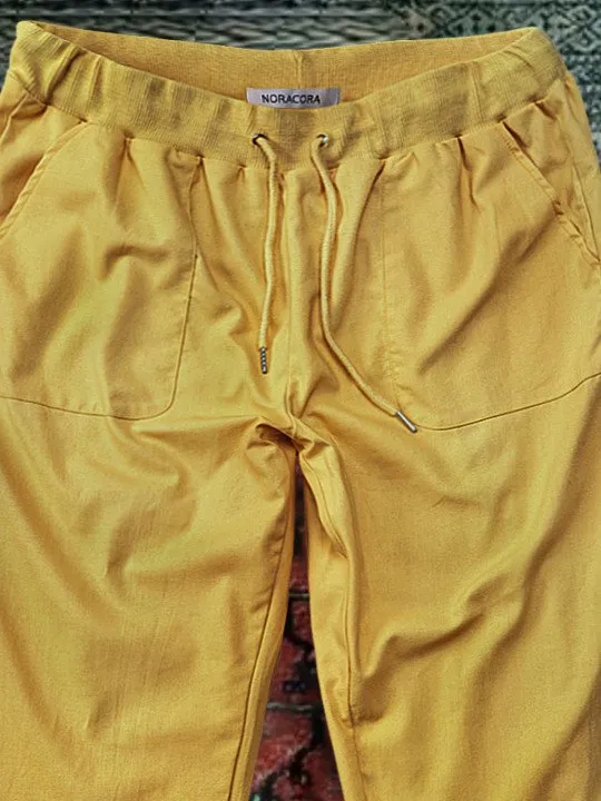 Solid Drastring Casual Linen Pants Women Trousers