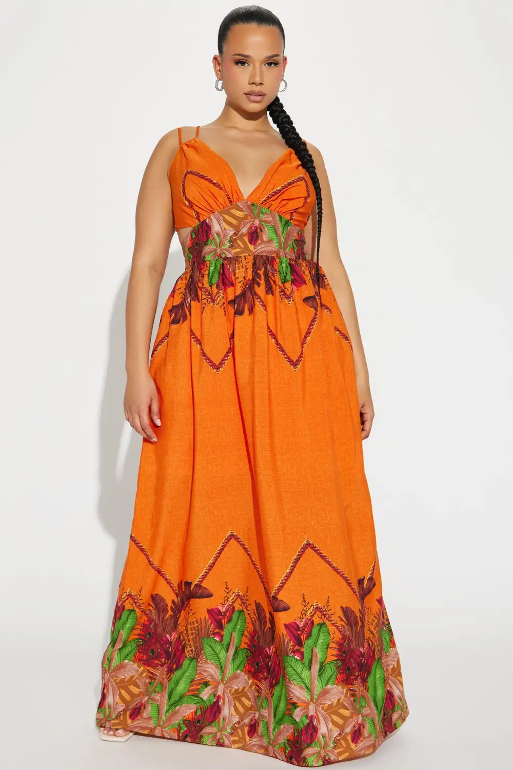 Gracelyn Tropical Maxi Dress - Orange/combo
