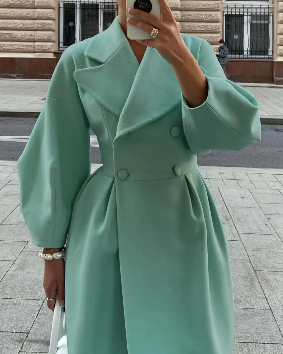 Retro Court Style Lantern Sleeve Large Lapel Long Coat