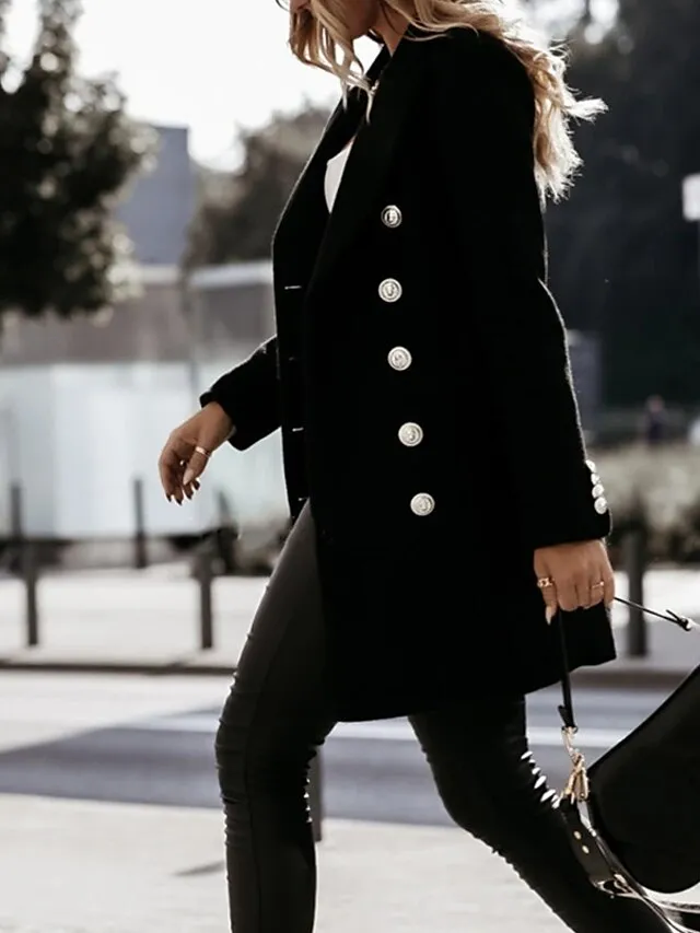 Women's Coat Outdoor Street Daily Fall Winter Long Coat Regular Fit Warm Breathable Streetwear Elegant Jacket Long Sleeve Solid Color Pocket White Black Gray