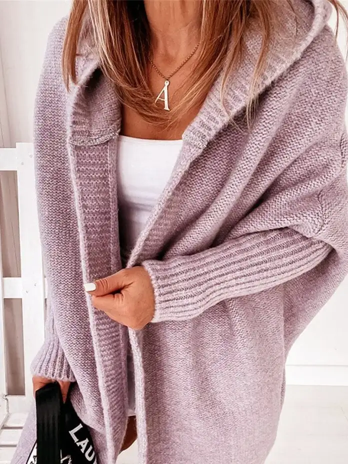 Solid Color Stitching Mid-Length Hooded Coat