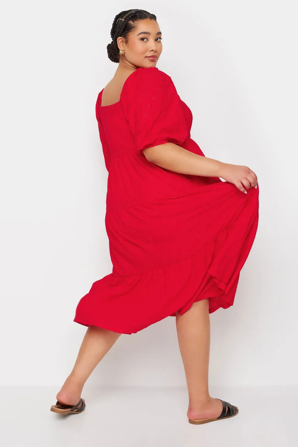 YOURS Curve Red Broderie Anglaise Button Front Dress