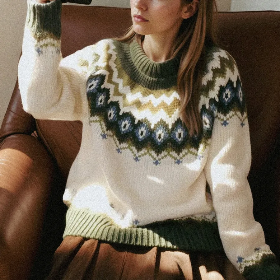 Green Retro Pullover Sweater