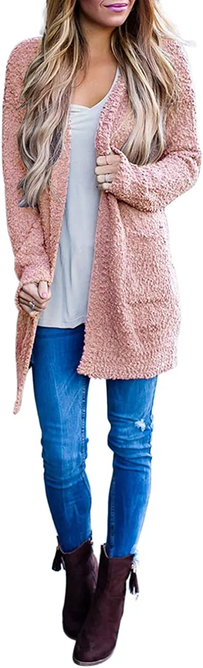 Women's Long Sleeve Soft Chunky Knit Sweater Open Front Cardigans Outwear Coat