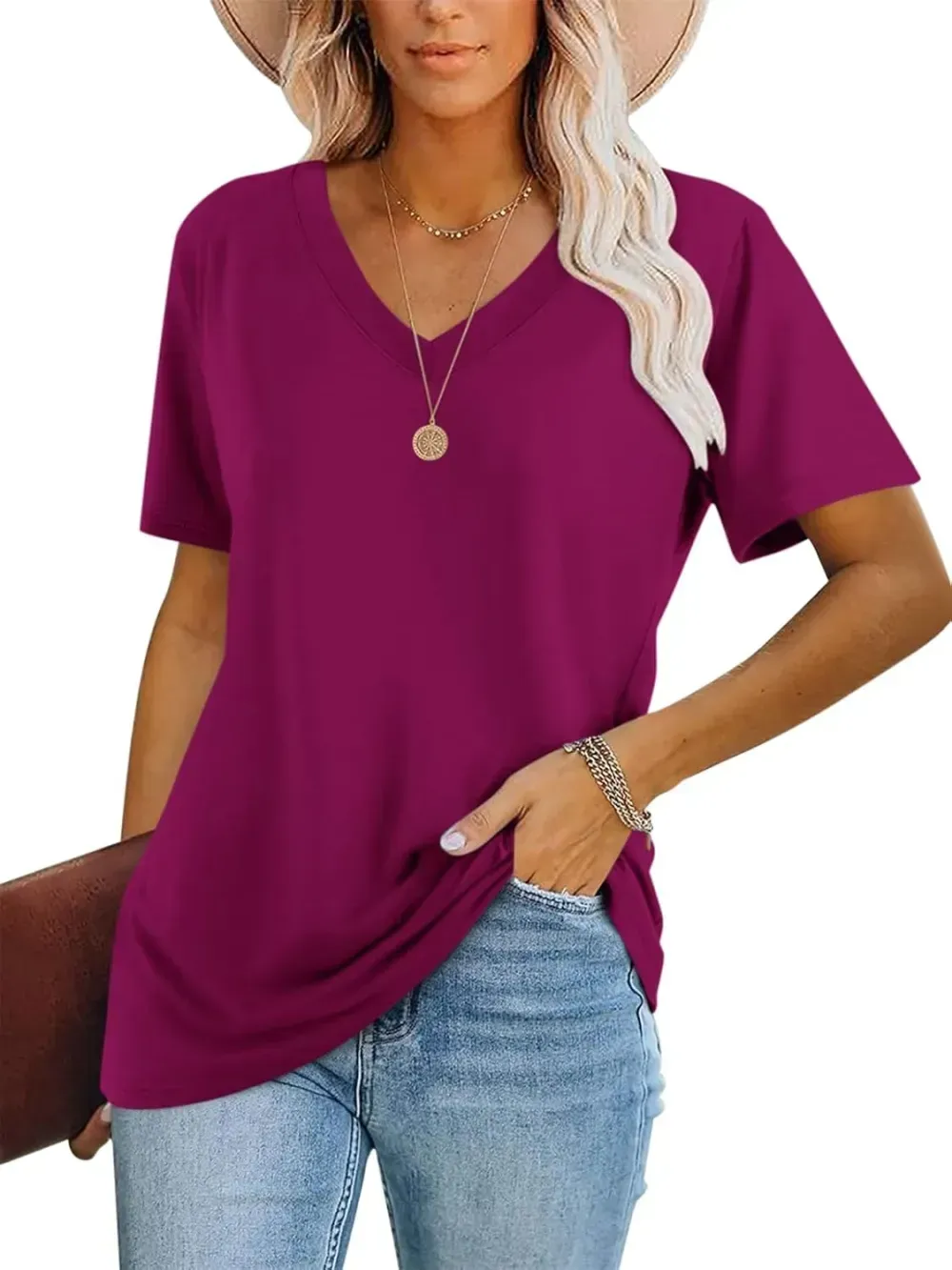 ORANDESIGNE Women's Color Block Short Sleeve T Shirts Casual V Neck Summer Tops Tees Loose Fit Blouses